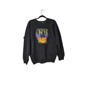 Vtg. Halloween Pumpkin Black Cat‎ Puffy Paint Fruit Of The Loom Sweatshirt XL